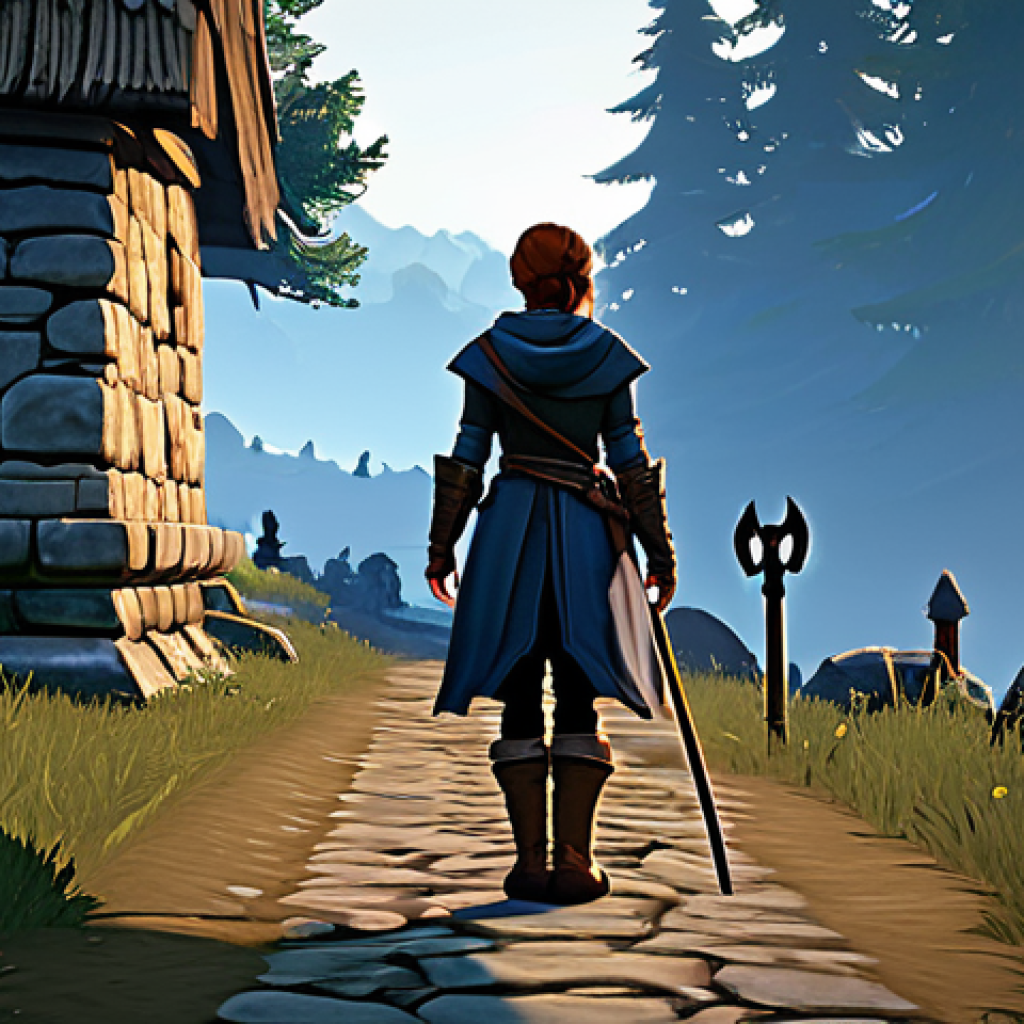 A fully clothed fantasy adventurer, a female character, in modest, practical layered clothing and sturdy boots, standing on a well-worn path in a stylized MMORPG landscape. She holds a simple, unadorned staff, gazing towards a distant, subtly repeating structure. The scene is illuminated by the soft light of dawn, emphasizing a sense of quiet determination and ongoing effort. perfect anatomy, correct proportions, natural pose, well-formed hands, proper finger count, natural body proportions, safe for work, appropriate content, fully clothed, professional, high quality professional photography.