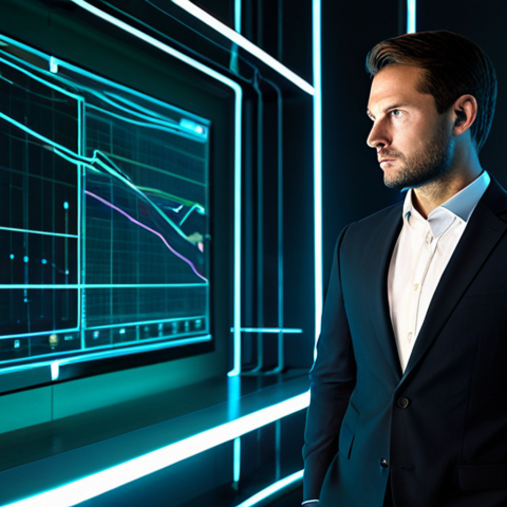 A focused male professional, aged 30s, wearing a modest, dark business suit and a crisp white shirt, standing thoughtfully in a sophisticated, futuristic strategy room. He is gazing at a transparent holographic display that projects abstract, illuminated data visualizations, representing complex game statistics and resource allocation. The room features sleek, minimalist furniture and subtle ambient blue and green neon lighting that reflects on polished surfaces, emphasizing deep contemplation and strategic planning. His posture is natural and composed. The scene is depicted with high-fidelity digital art, clean lines, and sharp focus, ensuring perfect anatomy, correct proportions, well-formed hands, and natural body proportions. This is safe for work, appropriate content, fully clothed, professional, and family-friendly.