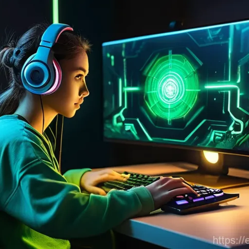 히트2 에너지 관리법 - **Prompt: "A young female gamer, in her late teens, sits comfortably in a futuristic yet cozy gaming...