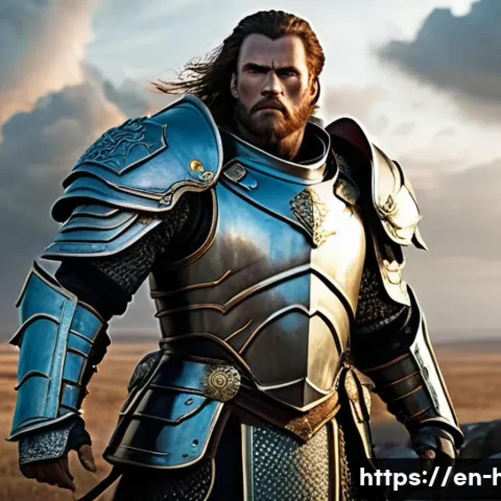 히트2 클래스별 방어구 선택 - **Warrior's Unyielding Stance:**
"A formidable male warrior, clad in heavy, gleaming silver and ...
