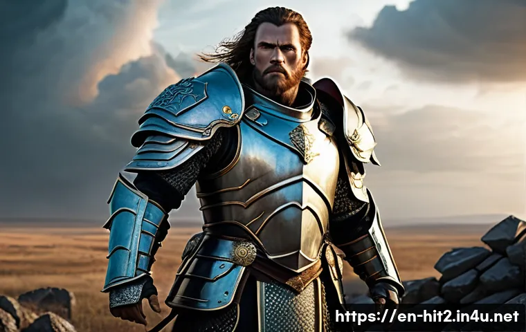 히트2 클래스별 방어구 선택 - **Warrior's Unyielding Stance:**
    "A formidable male warrior, clad in heavy, gleaming silver and ...