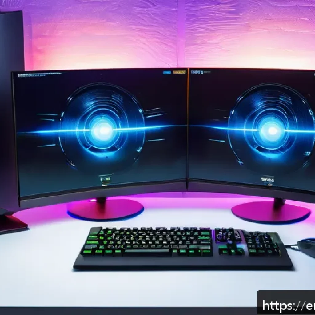 히트2 글로벌 서버 정보 - A dynamic gaming setup scene showing a modern gamer&rsquo;s desk with a high-end PC, dual monitors display...